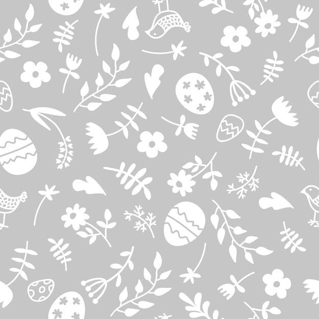 seamless easter rabbit and eggs on a gray background Background with Easter bunnies and eggs