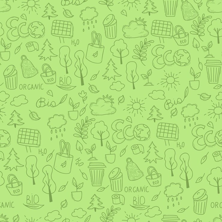 वेक्टर seamless ecological pattern doodle bio materials ecology nature and plants earth on green background