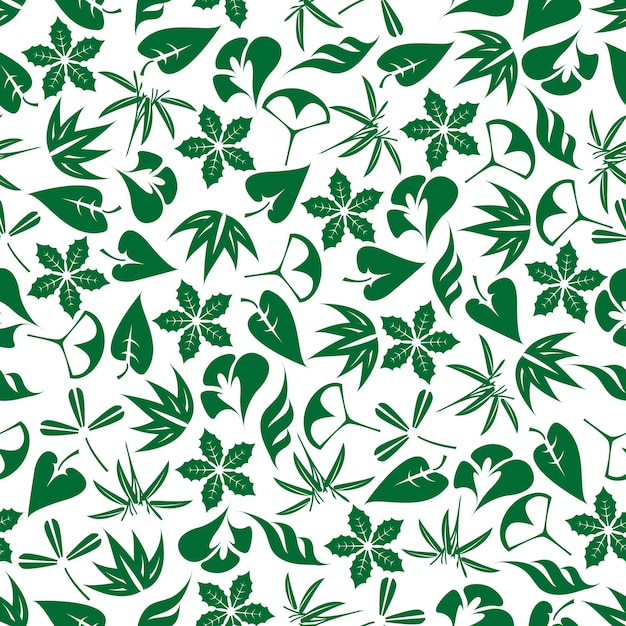 Seamless emerald green leaves and twigs pattern