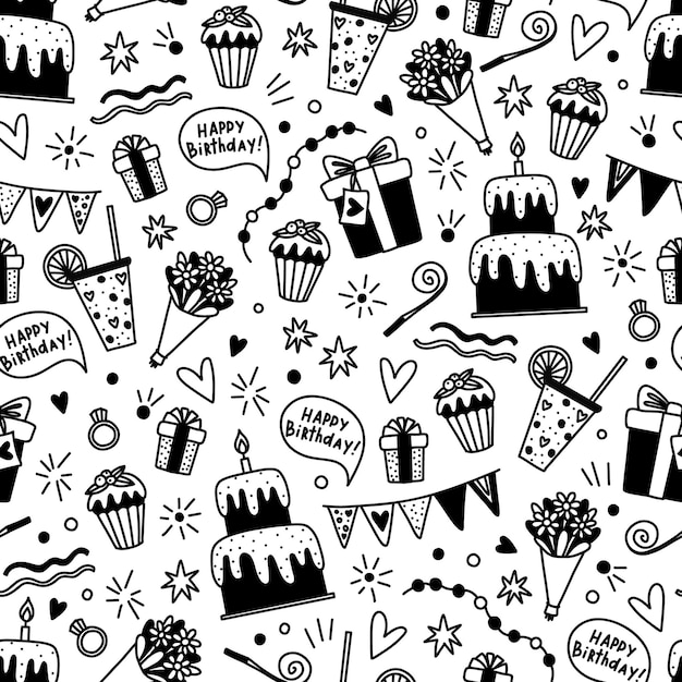 Vector seamless endless birthday pattern in doodle style