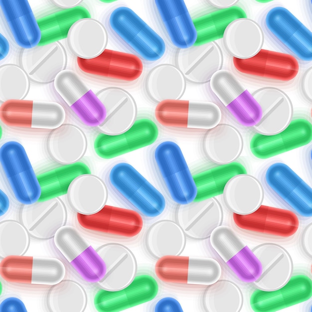 Seamless endless pattern with Capsule and tablet pills colorful background vector format