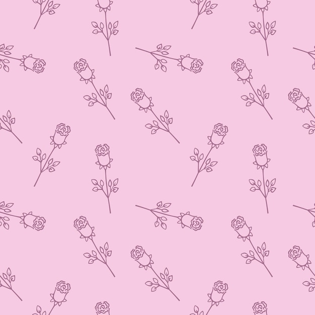 Seamless endless pattern with a pattern of purple roses on a pink background book cover fabric for clothing and fashionable women's print packaging paper vector pattern with a doodle of a rose