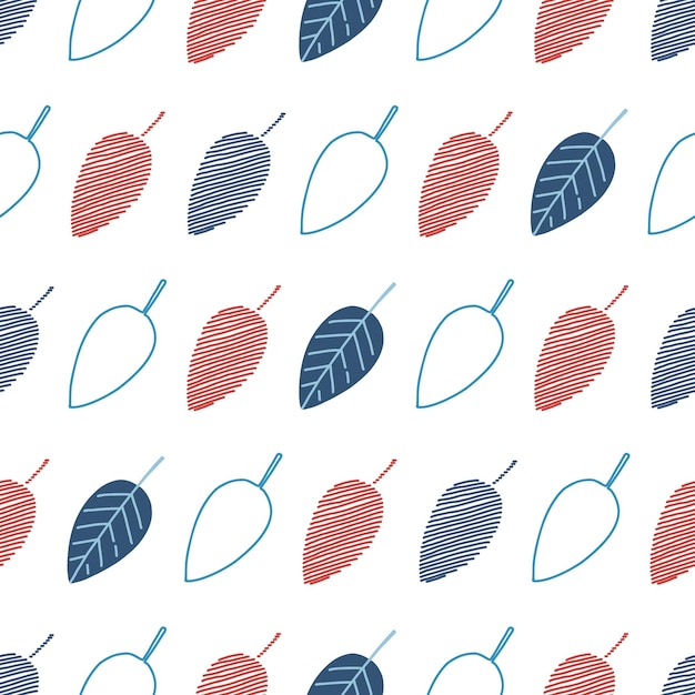 Seamless endless pattern with red and blue leaves