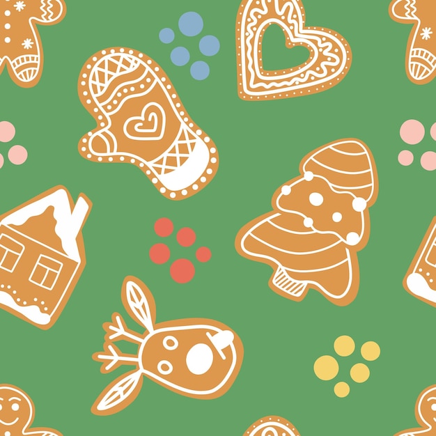 Seamless endless vector pattern of Christmas gingerbread