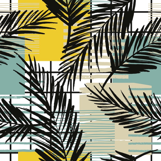 Vettore seamless pattern esotico con palme ed elementi geometrici