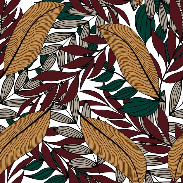 Seamless exotic pattern with tropical plants. Beautiful exotic plants