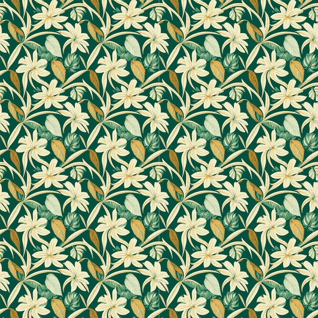 Seamless fabric pattern, texture, Josef Frank, flowers , palm leaf , jungle plants,