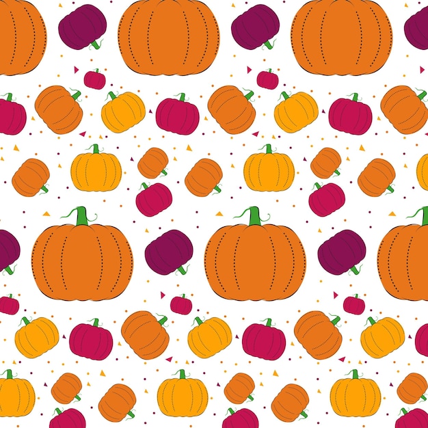 Vector seamless fall pattern with pumpkins white background