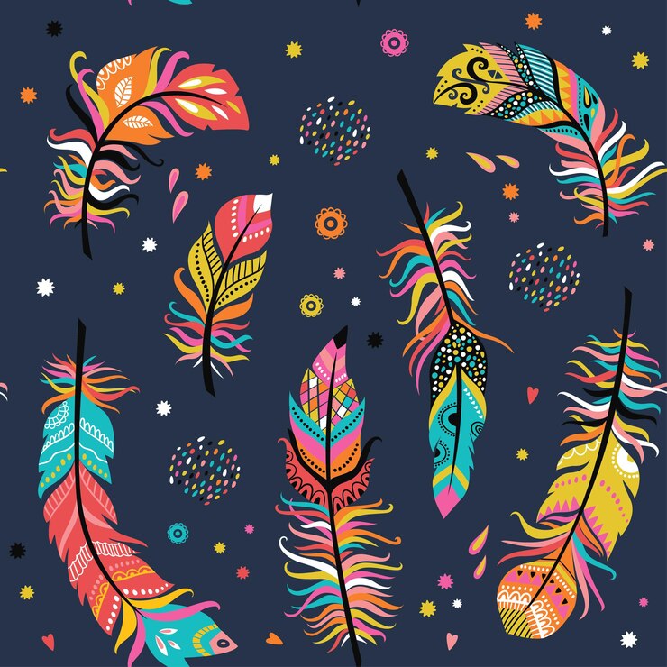 Vector seamless feathers pattern in boho style.