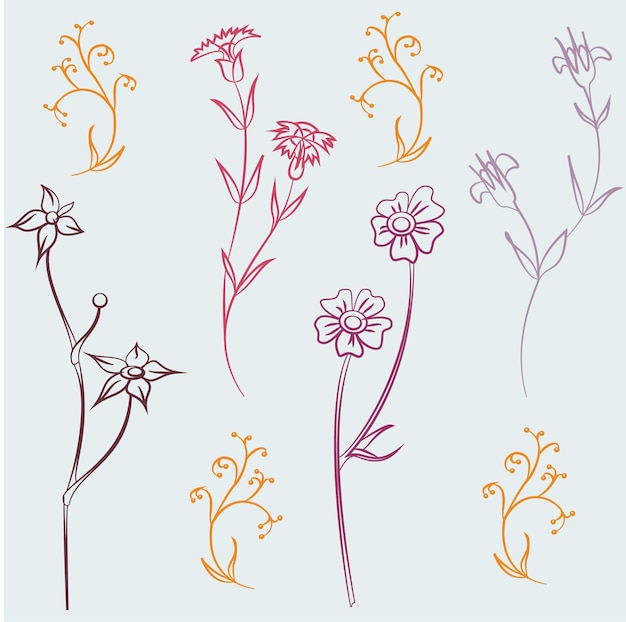 シームレスなフィールド花と草の要素のベクトルパターン
