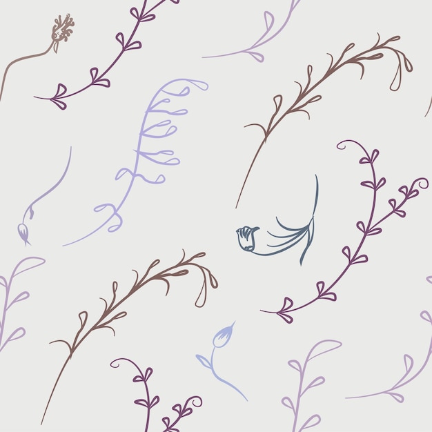 Vector seamless field flowers and grasses elements vector pattern