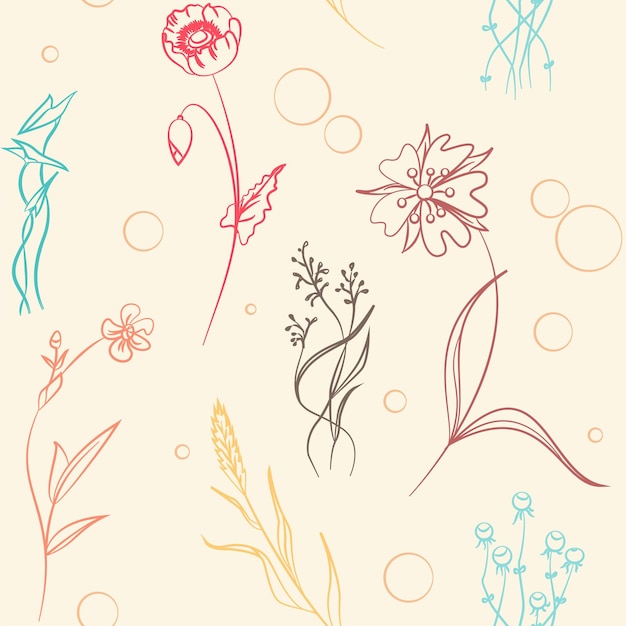 Бесшовные полевые цветы и травы элементы векторного рисунка