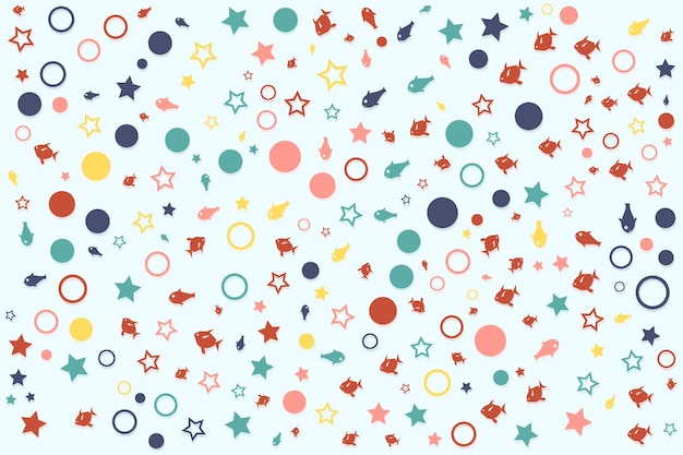 Seamless fish and dot abstract polka repeat textile pattern on white background