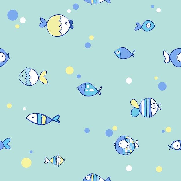 Seamless fish pattern Blue summertime texture