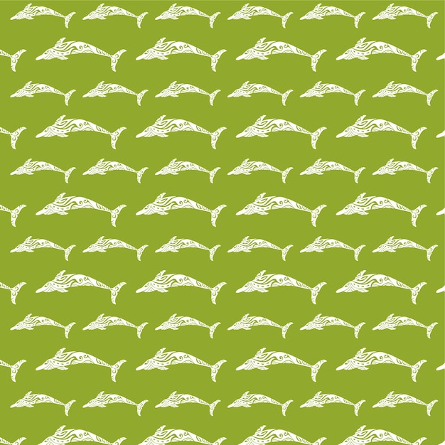 Seamless fish pattern on green background