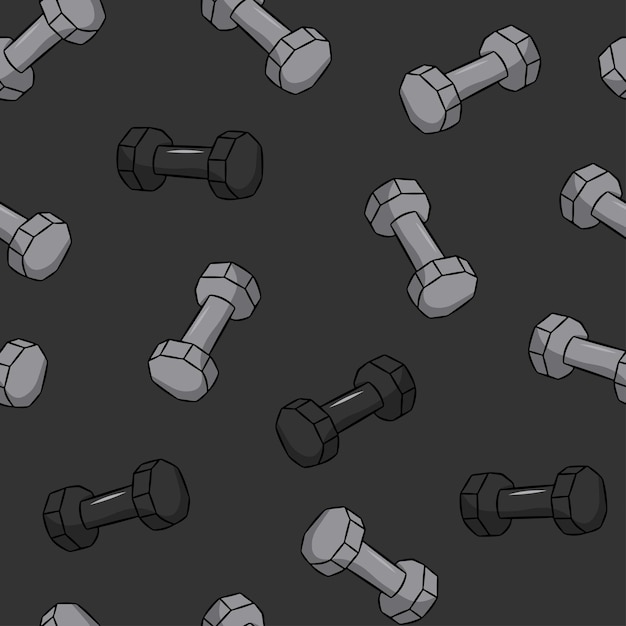 Seamless fitness pattern of dumbbells dark background