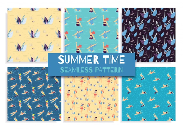 Seamless flat pattern set summer time concept