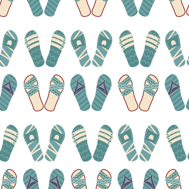 seamless flip flops pattern color summer backdrop Green repeat background Cartoon flat illustration