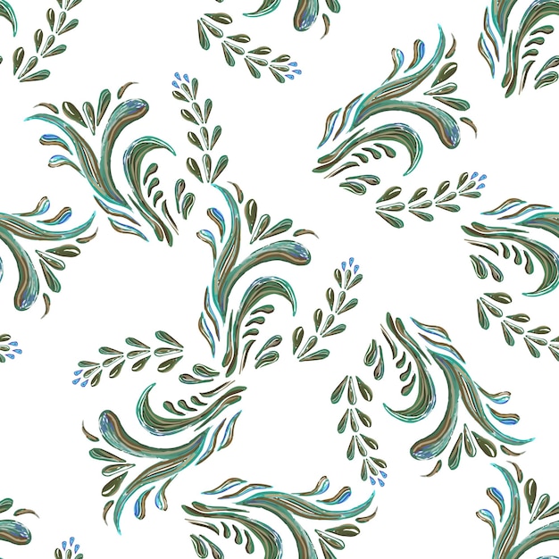 Seamless floral background with green leaves