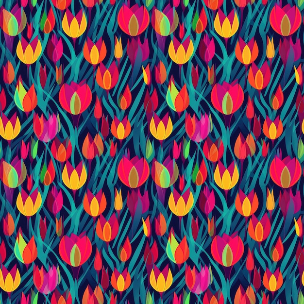 Vector seamless floral background with tulips in pop art ai generated