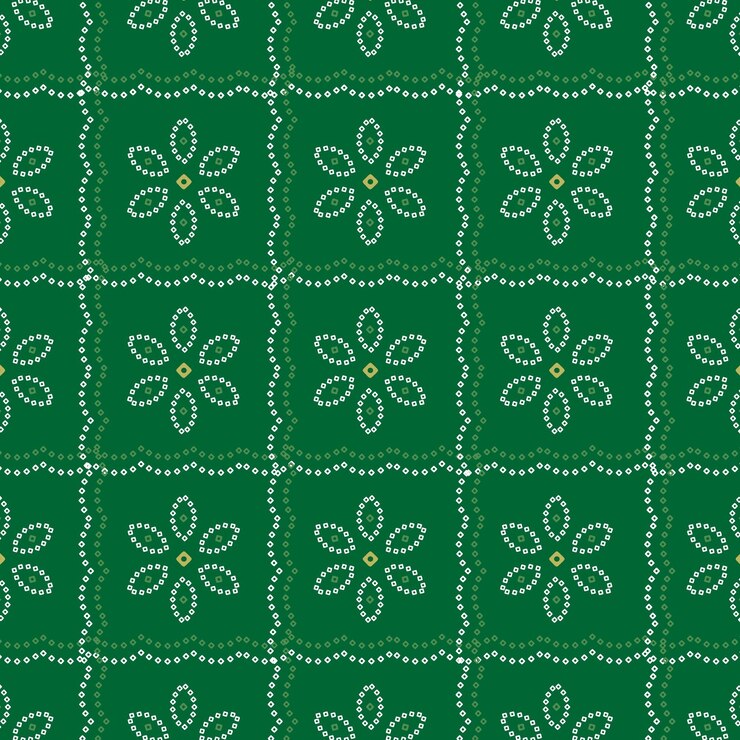 Vector seamless floral green pattern inspired by indian bandhani art