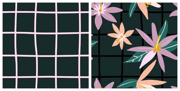 Seamless floral and grid pattern set. vector repeat background for colorful fabric, paper.