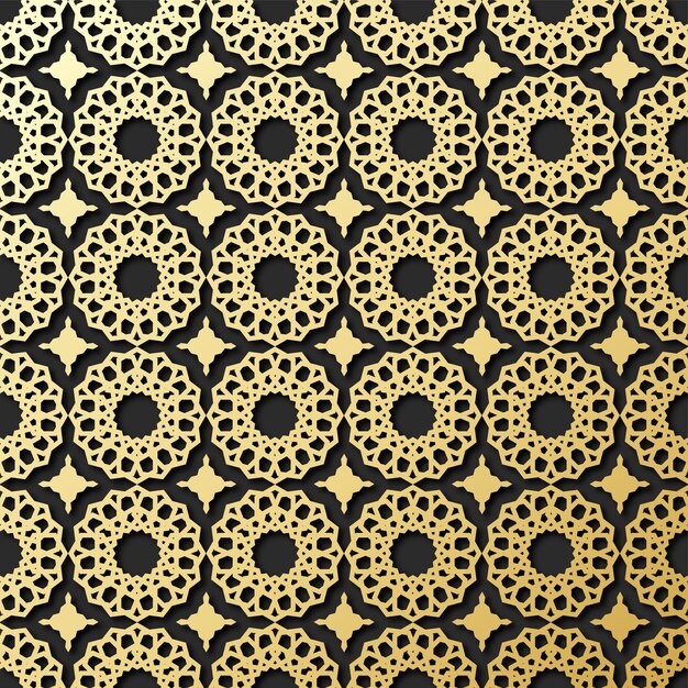 Seamless floral or mandala pattern background in golden and black color