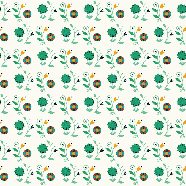 Seamless floral nature pattern gardening flowers white background Folk art Hand drawing