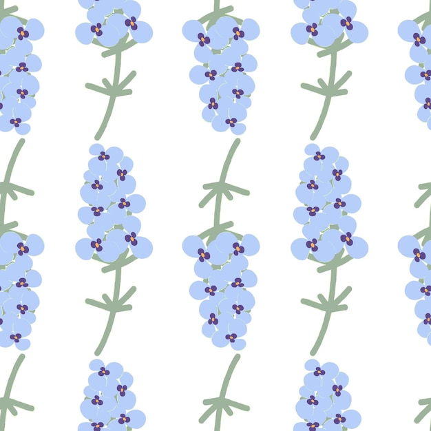 Seamless floral pattern of abstract phlox flowers in trendy shades of pale soft blue Springtime