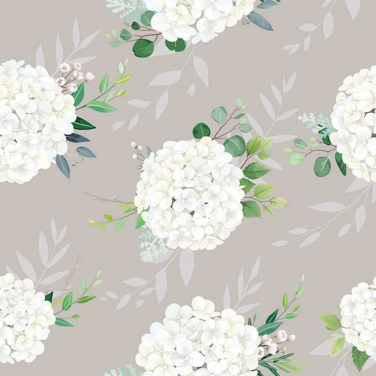 Vector seamless floral pattern background white hydrangea flower