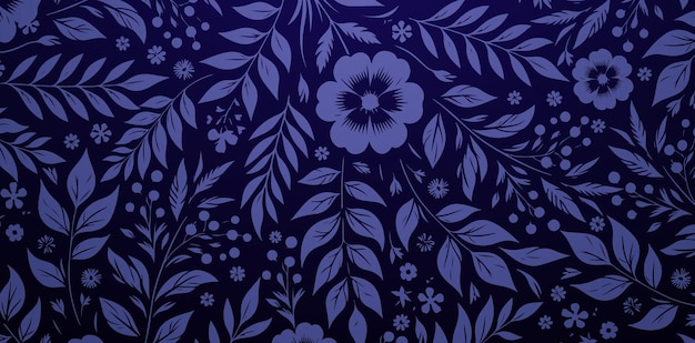 Vector seamless floral pattern background with flowers leaf ornamental design dark blue colors