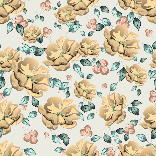 Vector seamless floral pattern background with water color effect.