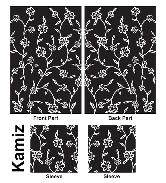 Vector seamless floral pattern black and white digital print indian traditional kurti with flowers