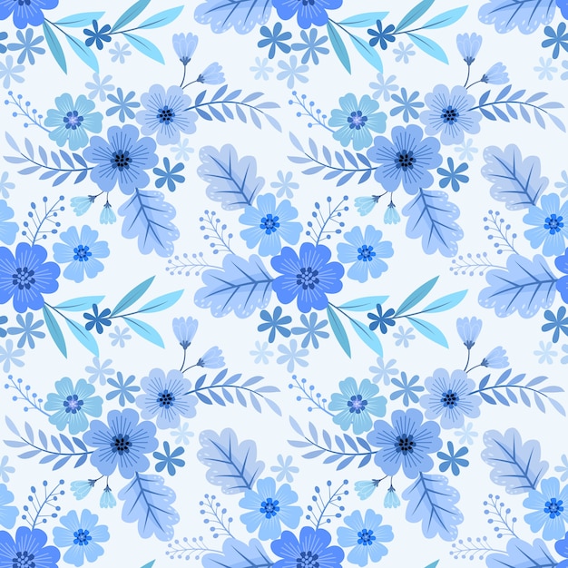 Vector seamless floral pattern, blue monochrome  wallpaper.