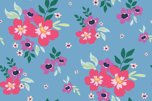 Seamless floral pattern Cute ditsy print with simple hand drawn flowers in small bouquets Vector