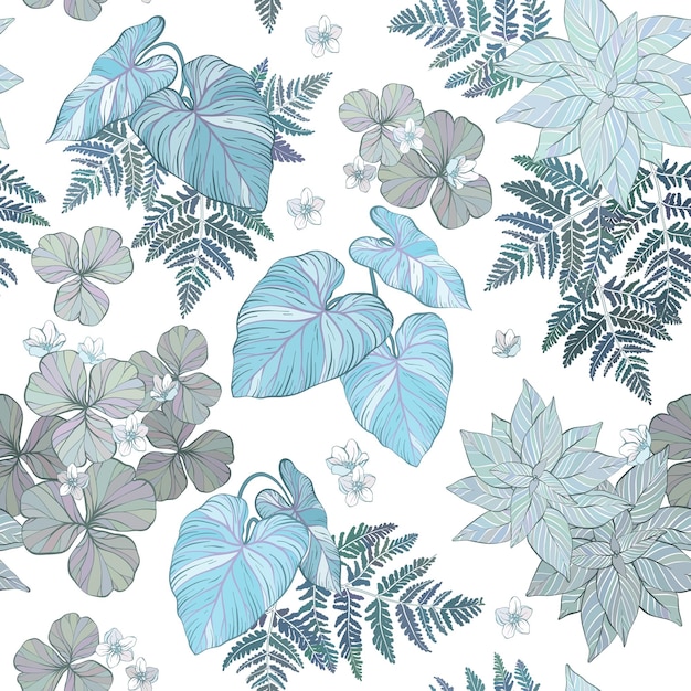 Seamless floral pattern Fern leaves and plants