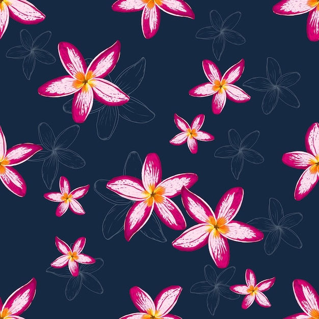 Vector seamless floral pattern frangipani flowers background.