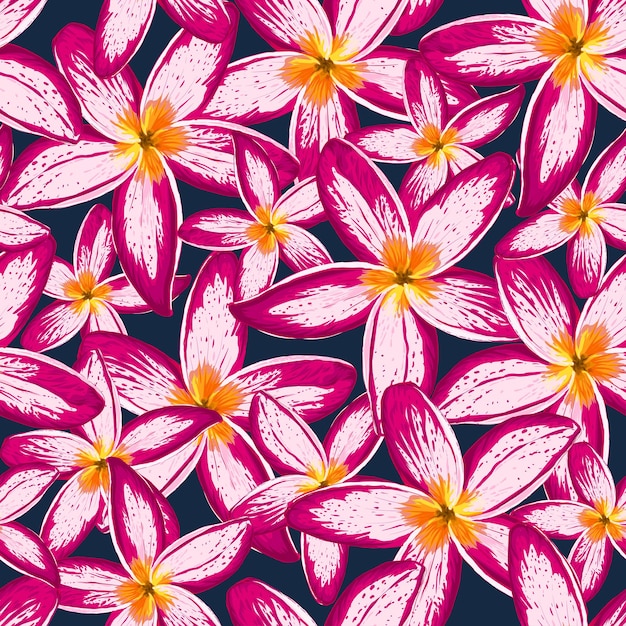 Vector seamless floral pattern frangipani flowers background.