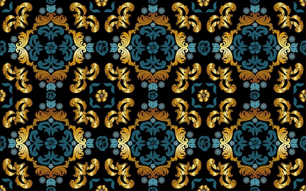 Seamless floral pattern in gold and blue