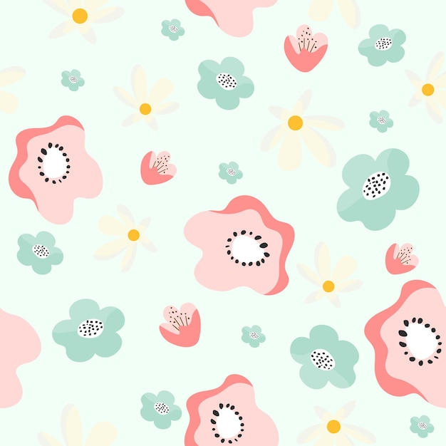 Seamless floral pattern on green background. Print for wallpaper, textile, paper