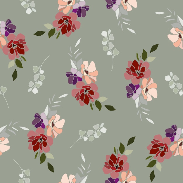 Seamless floral pattern on grey background