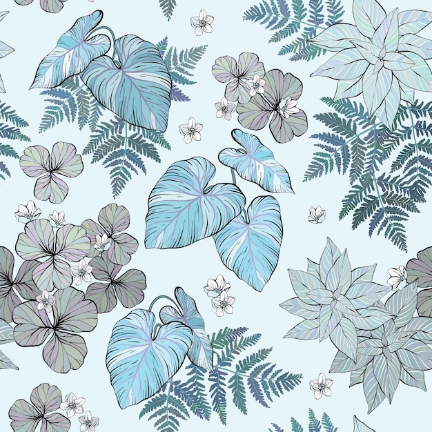 Seamless floral pattern Leaves and herbs Botanical illustration