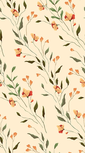 Seamless floral pattern. Light wedding atmosphere. Delicate wildflowers, various twigs and leaves are woven into two floral lines. Vector.