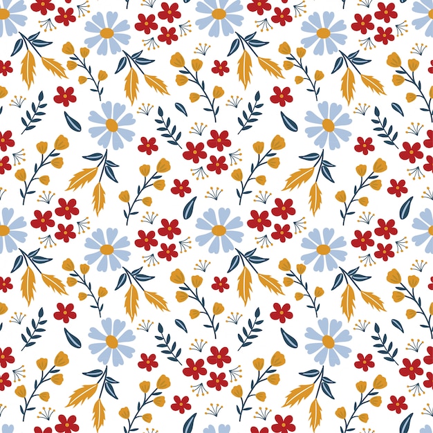 Vector seamless floral pattern, mix of big and small flowers and botanical elements.