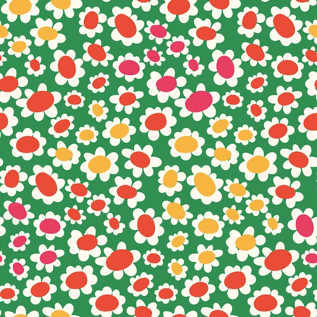 Seamless floral pattern Retro ditsy print with small multicolored chamomile flowers Vector