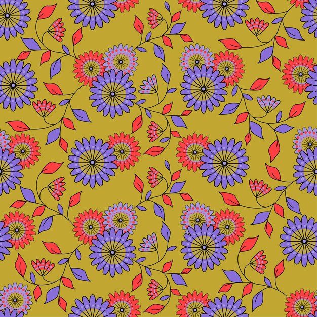 Seamless floral pattern of their red and purple fantasy gerberas