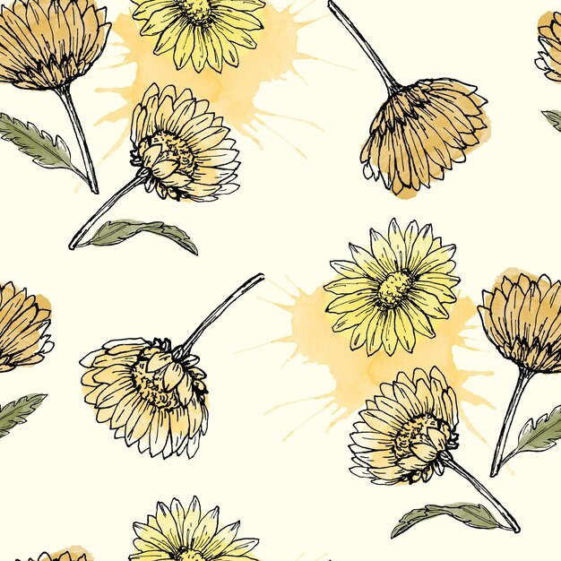 Seamless floral pattern vector illustration of flowers and leaves