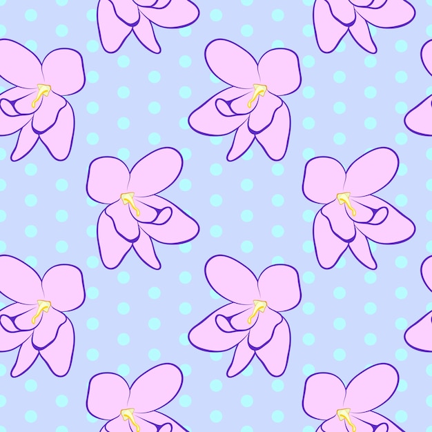 Seamless floral pattern in vintage style beautiful pink violet flowers on purple dotted background