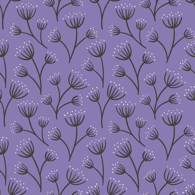 Seamless floral pattern violet background with stylised plants blossom botanical wallpaper