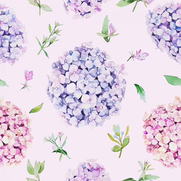 Seamless floral pattern. water color style, hydrangea flower.